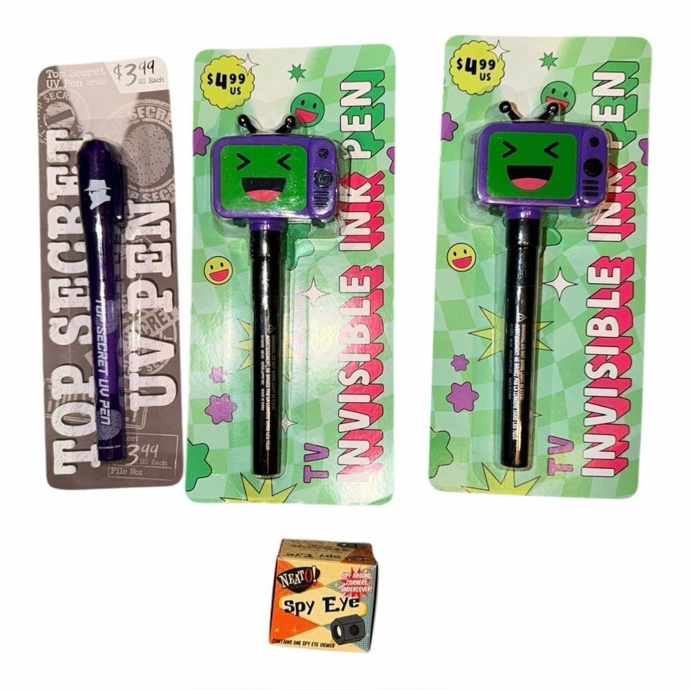 Lot of Four Spy Toys Invisible Ink Pens UV Pen Spy Eye Viewer Unisex Kids New